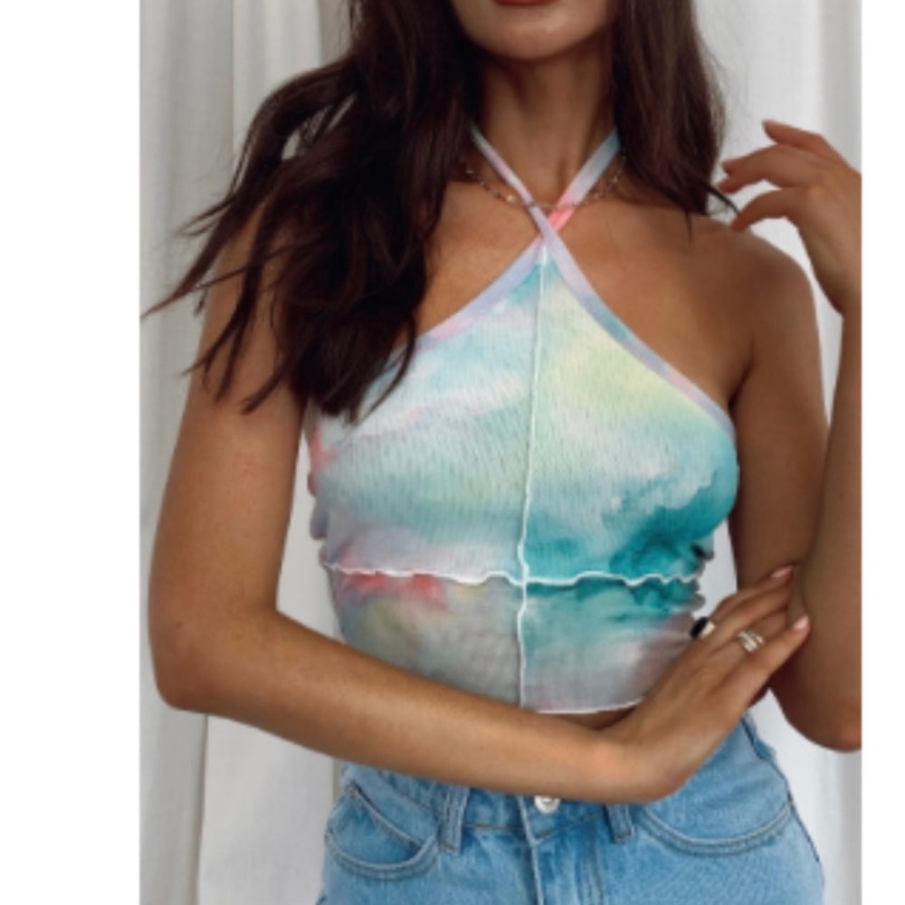 Tie Dye Pastel Halter Crop Top